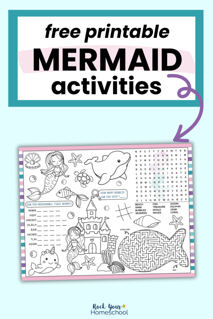 Free printable mermaid activities placemat.