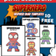 4 examples of free printable superhero perler bead crafts featuring Spiderman, Iron Man, Hulk, and Captain America.