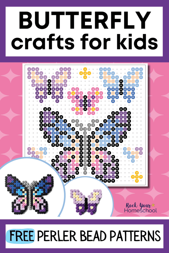 Examples of template and butterfly perler bead crafts for kids.