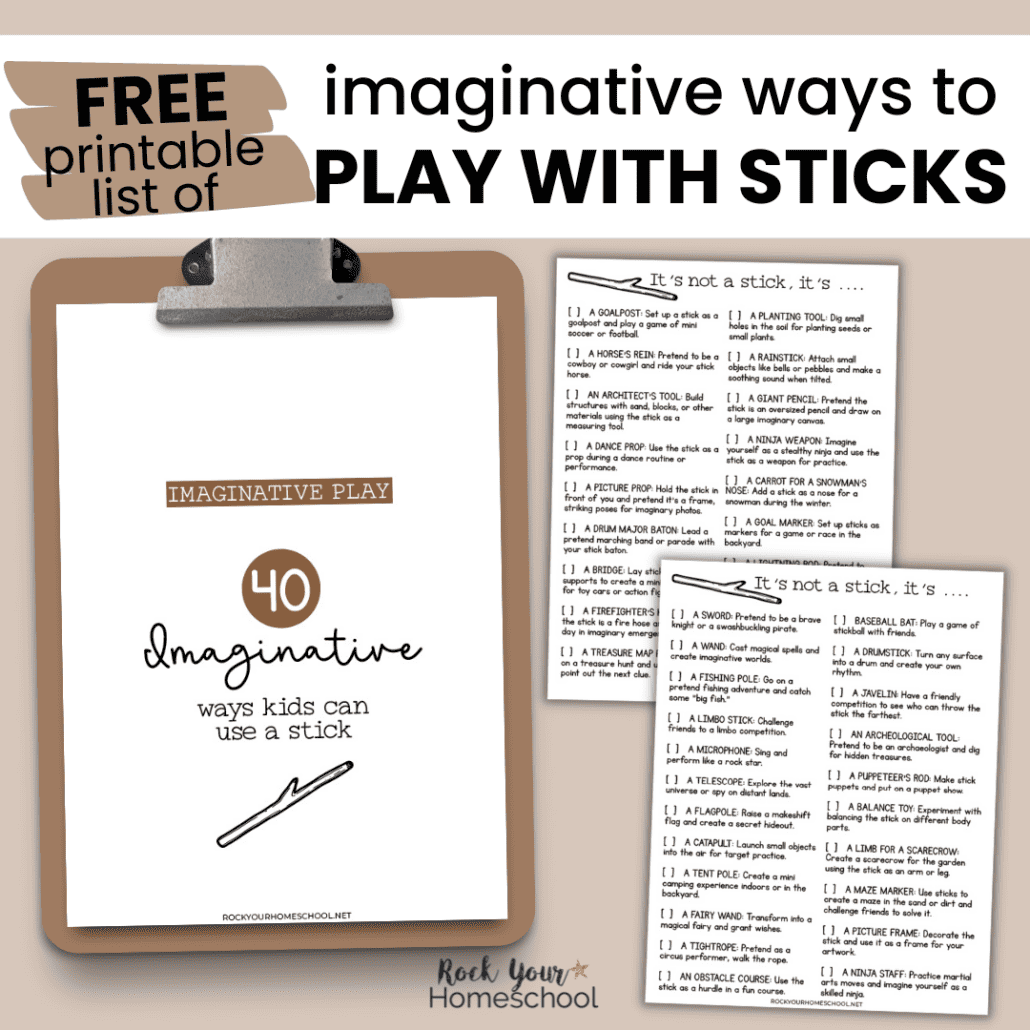 This free printable list has 40 creative ways to play with sticks for kids.