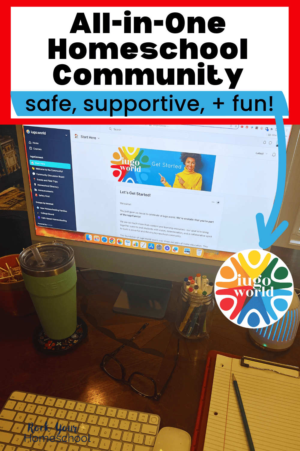iugo.world homeschool community Get Started page on computer screen.