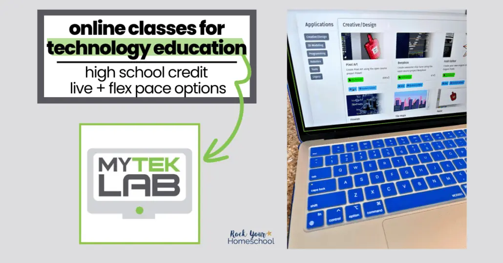 MYTEK LAB logo and laptop showing inside of Information Technology 1 course.