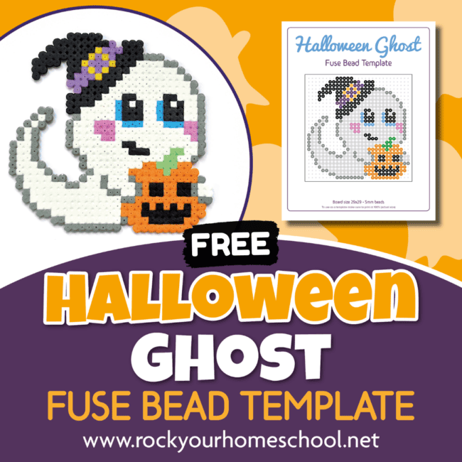 Example of free printable Halloween ghost perler bead pattern template.