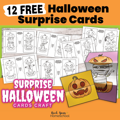 6 pages of examples of 12 printable Halloween surprise cards.