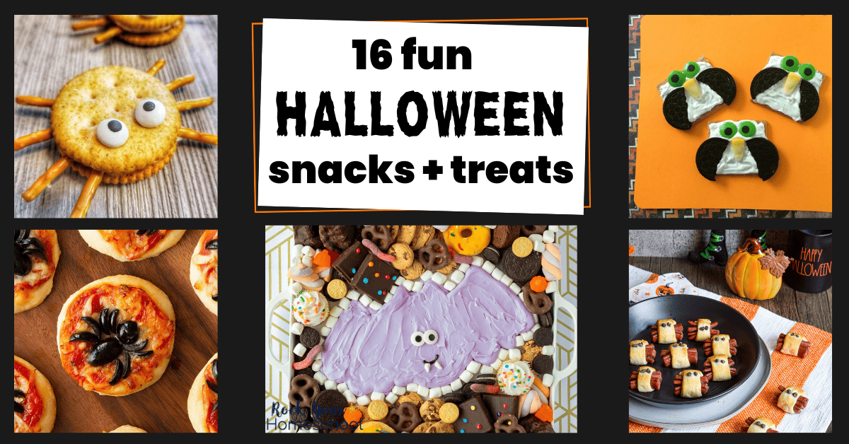 Variety of animal-themed Halloween snacks for kids.