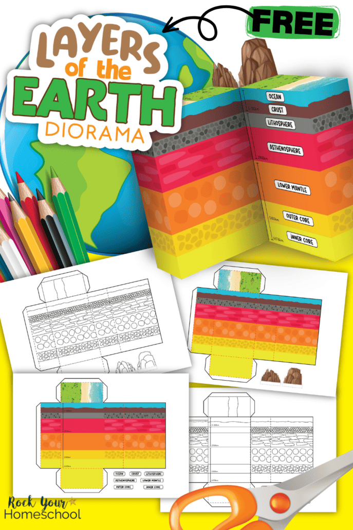 Mock-up of free printable layers of the earth diorama kit.