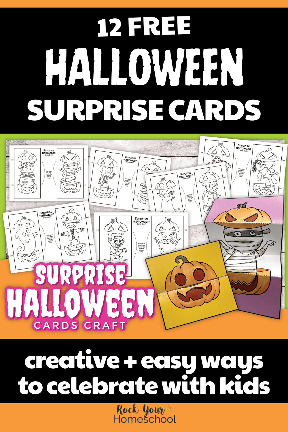 Printable Halloween Cards: Coloring Fun with a Cute Surprise (12 Free)