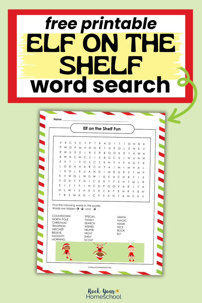Example of free printable elf on the shelf word search.