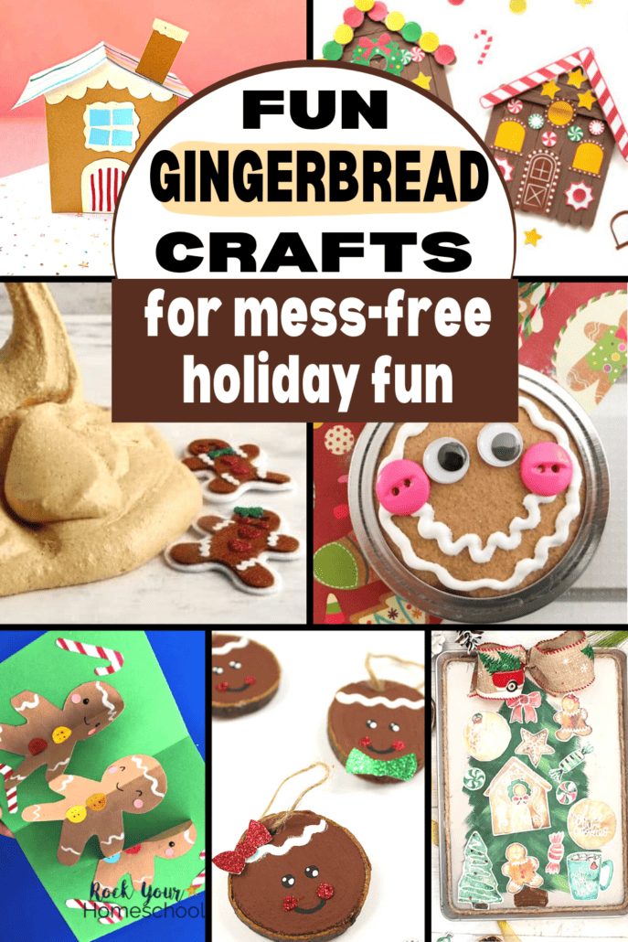 Variety of gingerbread crafts for kids for mess-free holiday fun.
