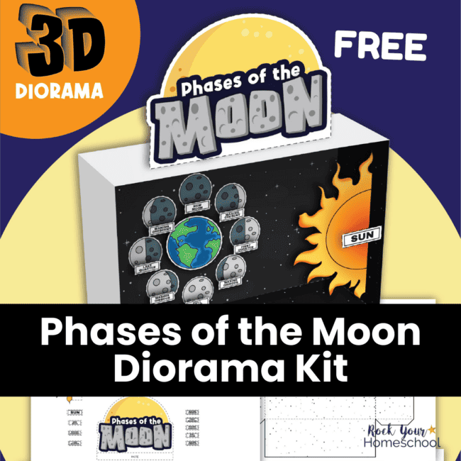 Example of free printable phases of the moon diorama kit.