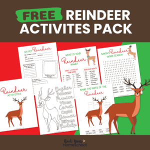 Free reindeer printables pack with different activities.