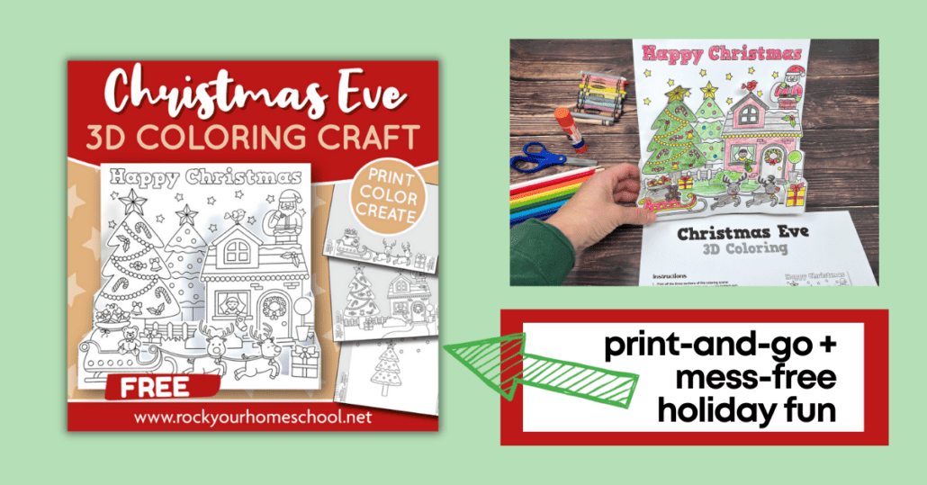 Woman holding example of free printable 3D Christmas craft for holiday coloring fun.