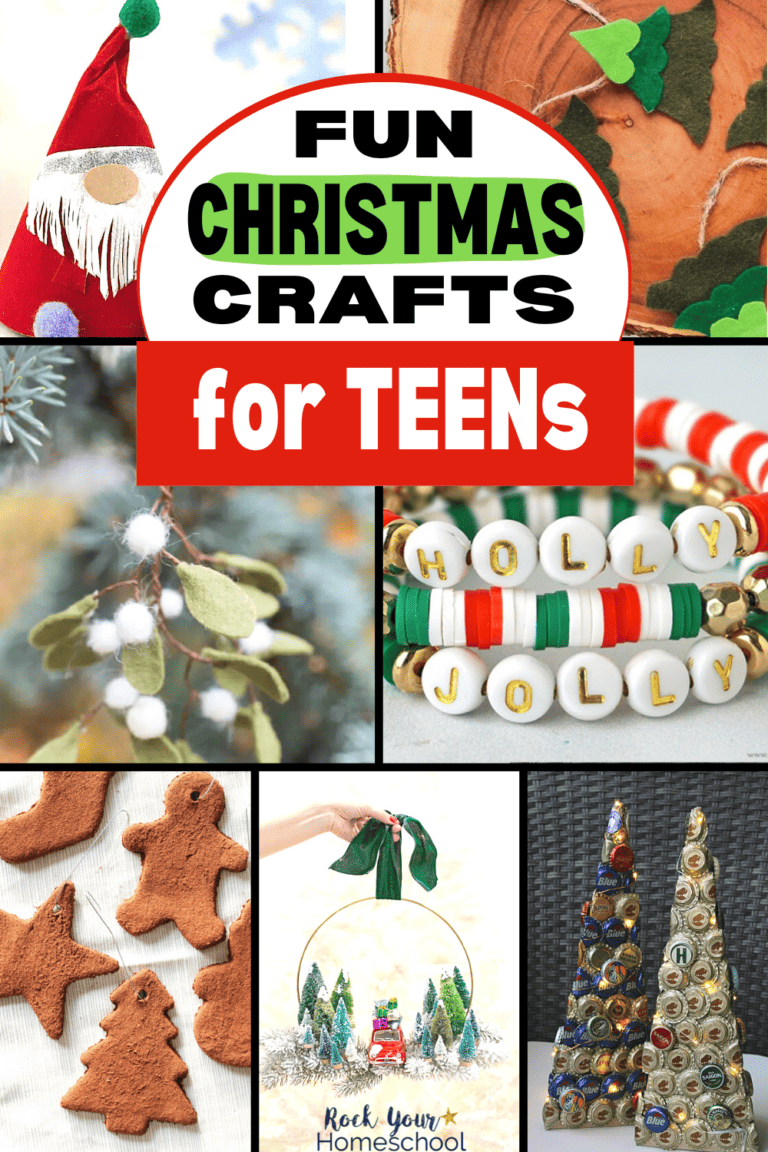 Variety of Christmas crafts for teens including gnome, felt Christmas trees, DIY mistletoe, bead bracelets, ornaments, and more.