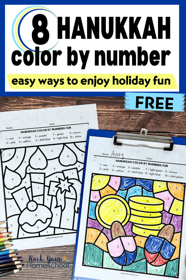 Hanukkah Color by Number Printable Pages (8 Free)