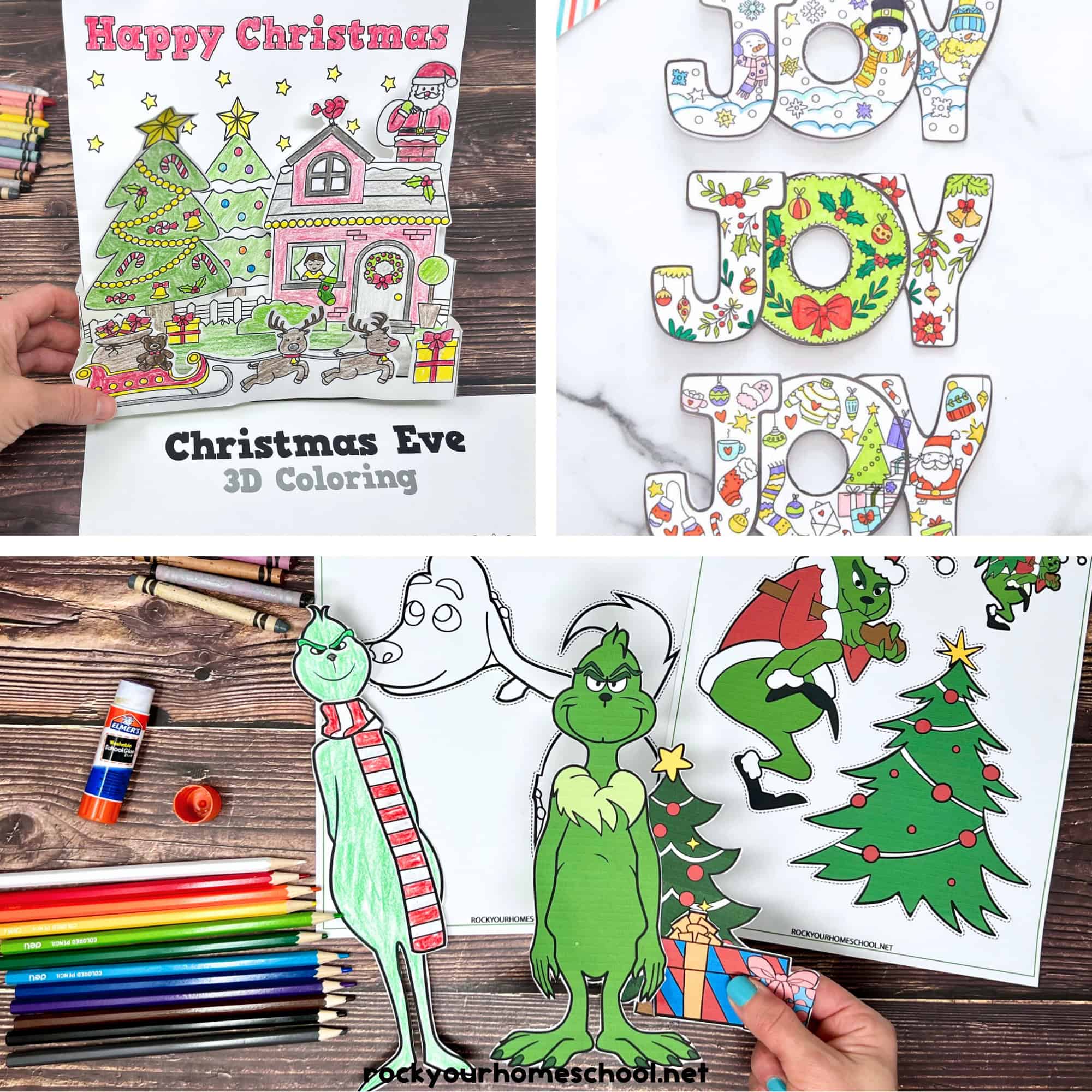 Examples of Christmas crafts featuring free printables.