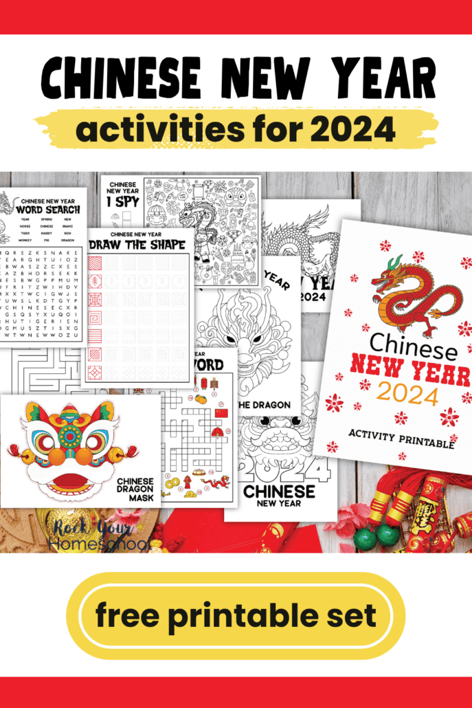 Examples of the free printable Chinese New Year activities in this set.