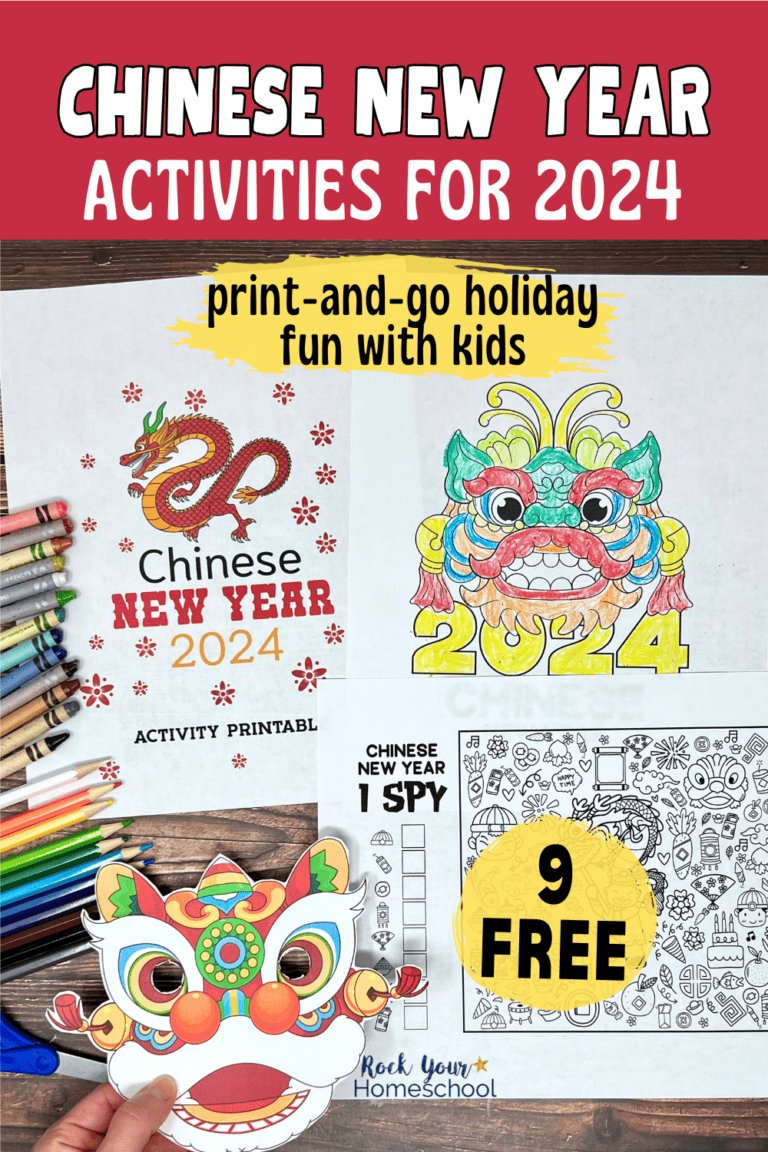 Examples of free printable Chinese New Year activities for 2024 pack by Rock Your Homeschool.