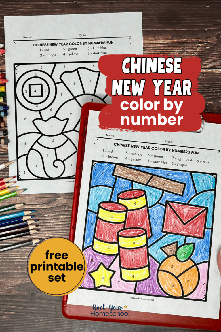 Chinese New Year color by number examples with crayons and color pencils.