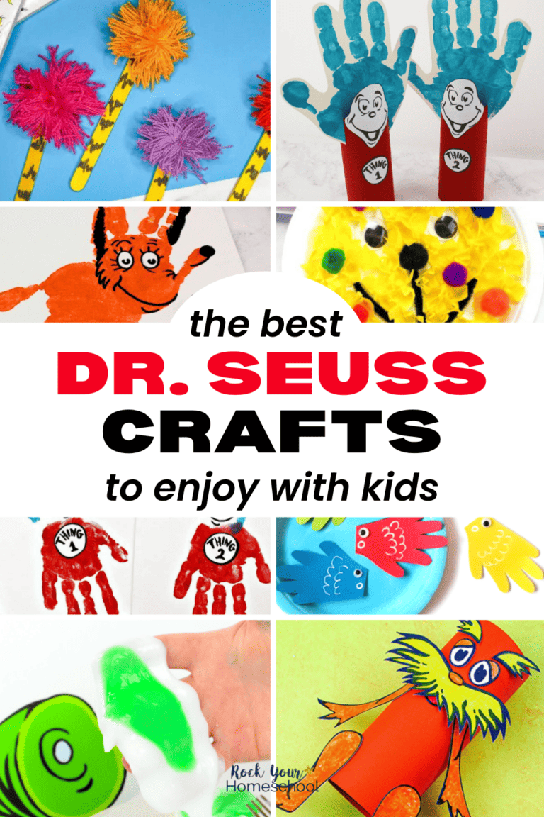 Variety of Dr. Seuss crafts for kids including truffula trees, Thing 1 and Thing 2, Fox in Socks, The Lorax and more.