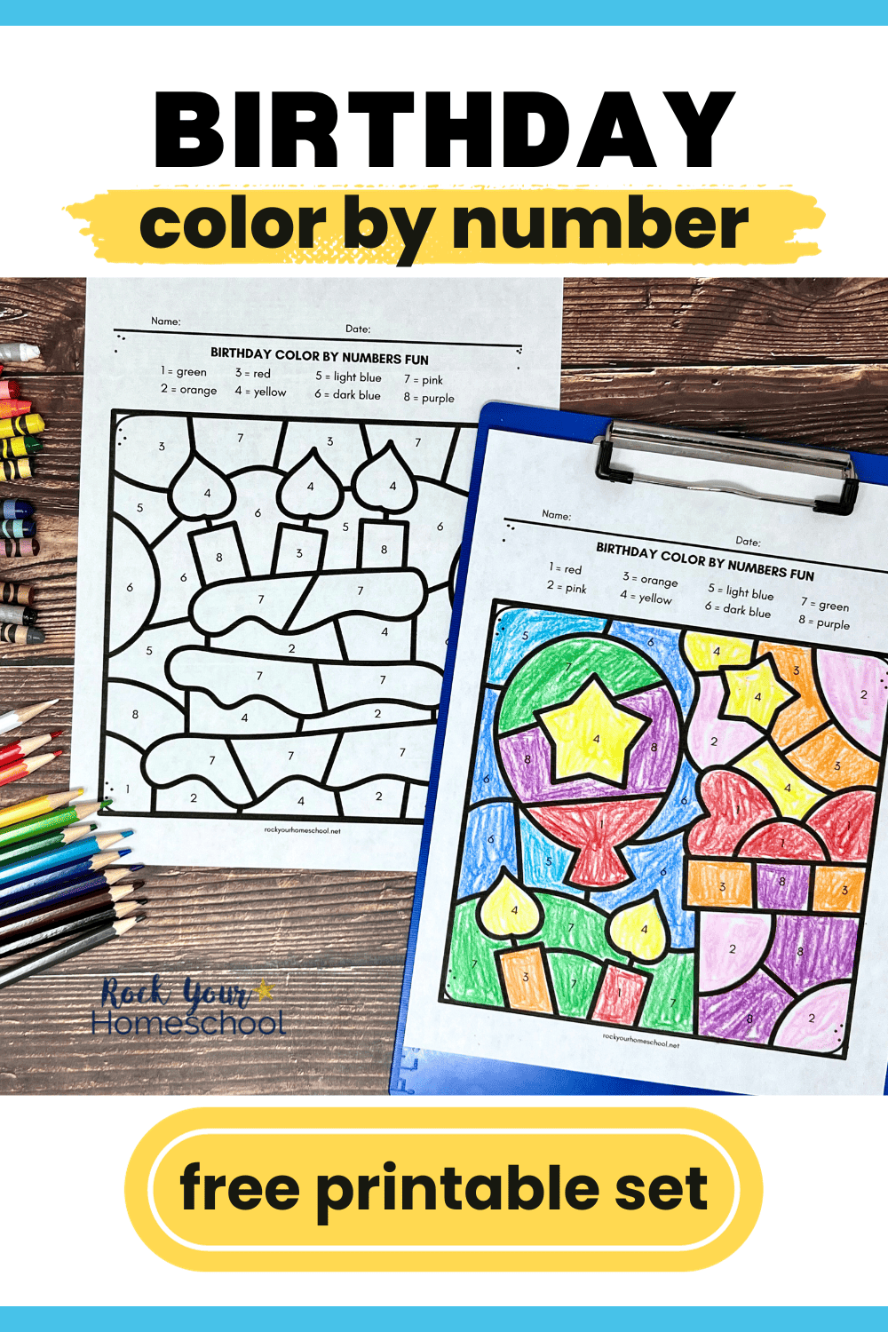 Examples of free printable birthday color by number activities.