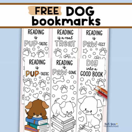 Examples of free printable dog bookmarks to color.