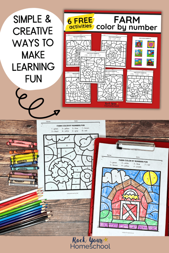 Examples of free printable farm color by number worksheets.