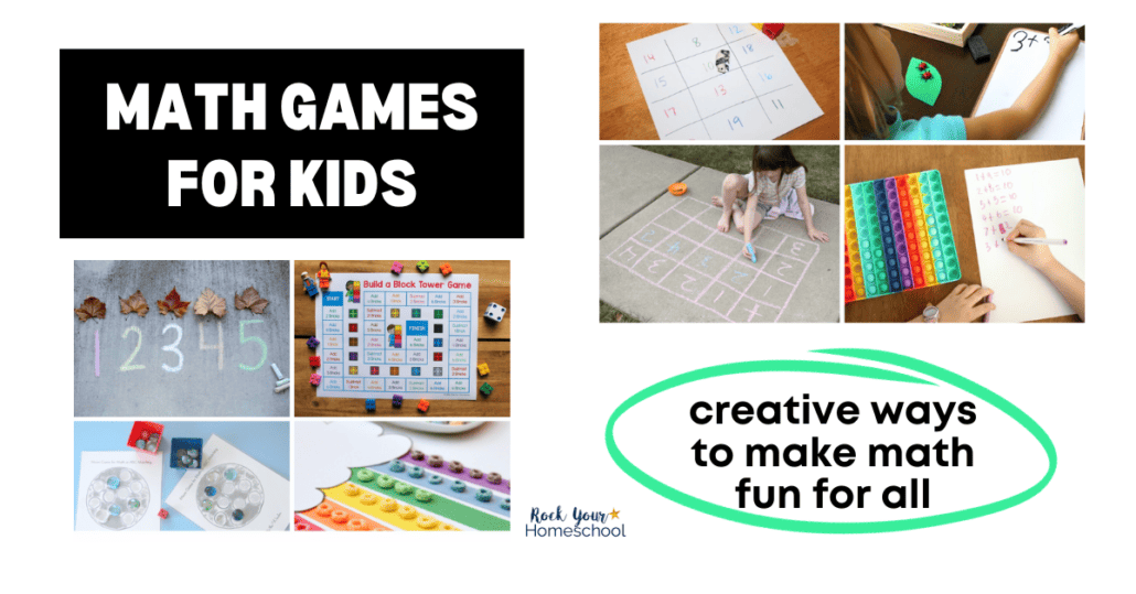 Variety of examples of creative and fun math games for kids. 