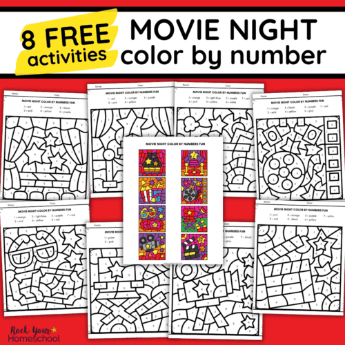 8 free movie night color by number activities.