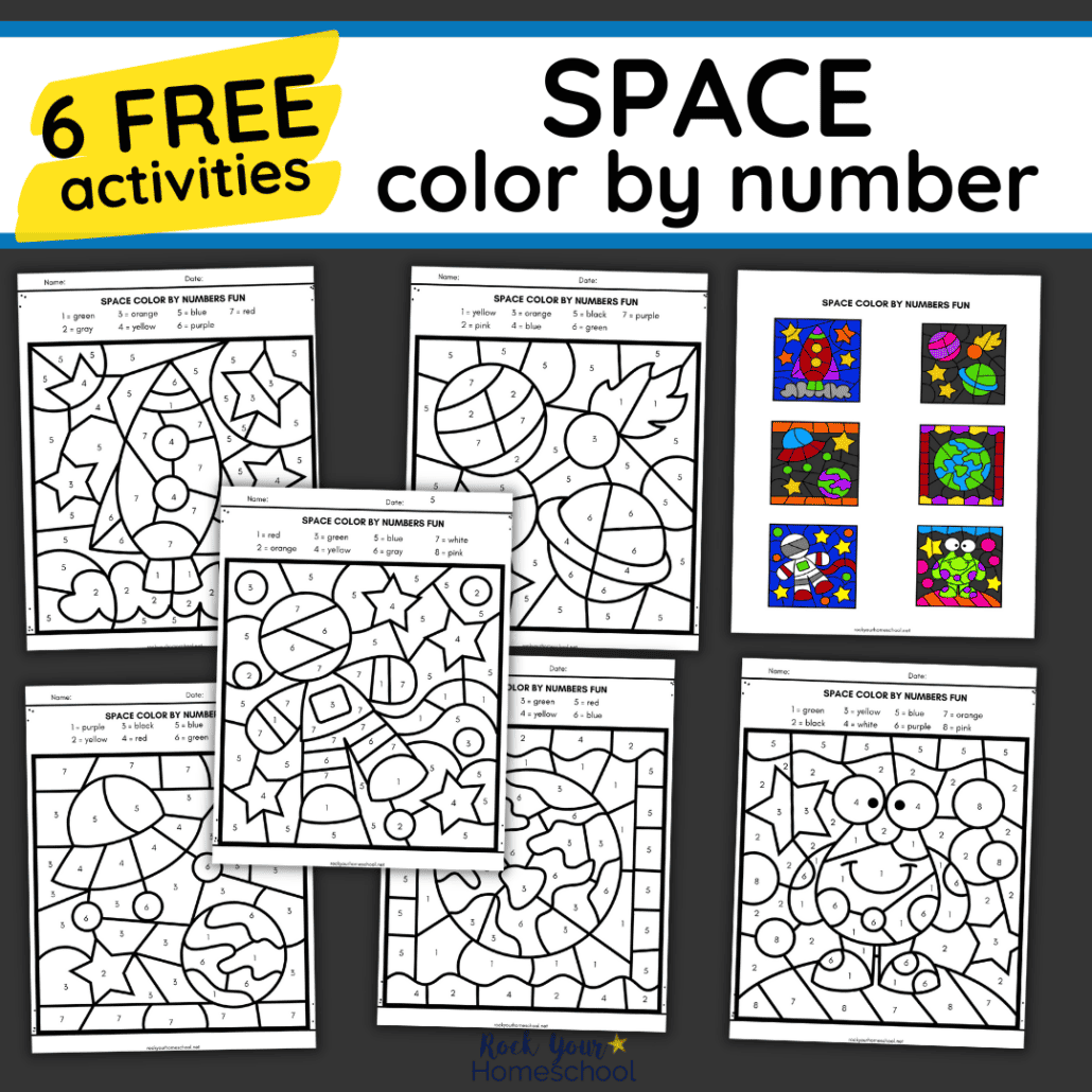 Space Color by Number Worksheets for Math Fun (6 Free)