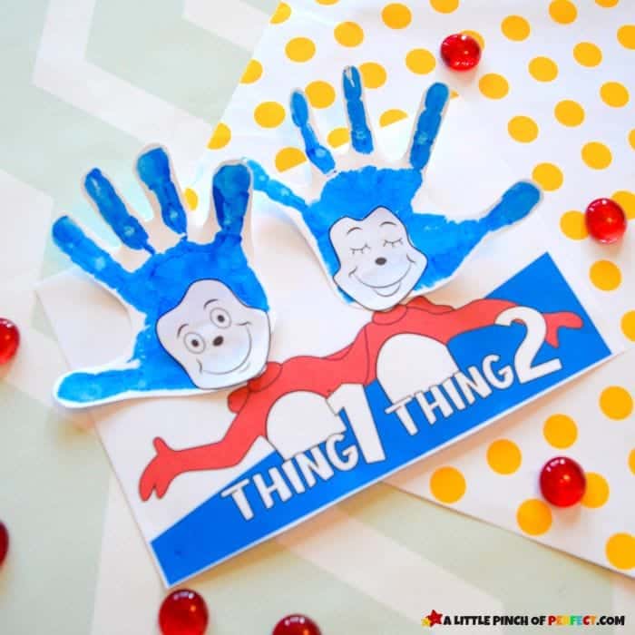 Example of Thing 1 and Thing 2 Handprint craft and templates.
