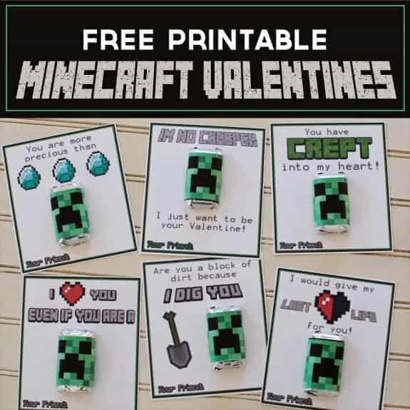 Examples of free printable Minecraft Valentine's Day cards.