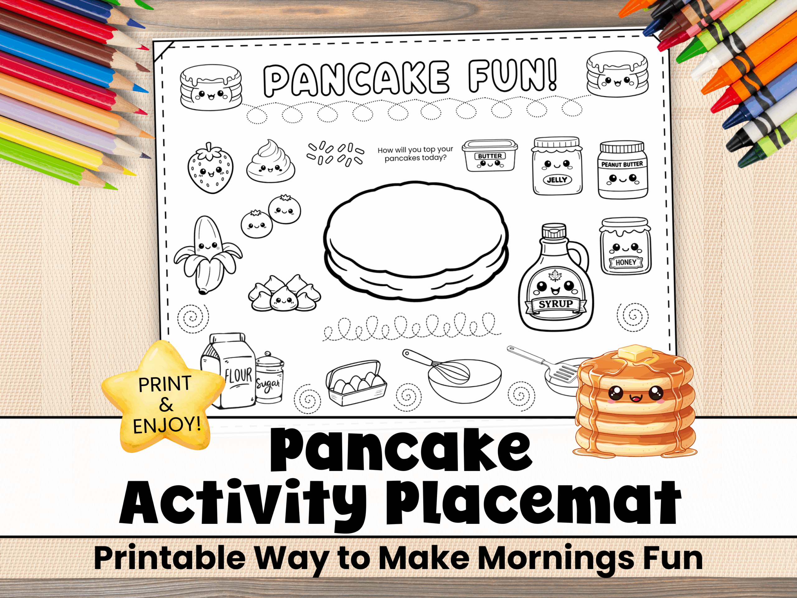 Example of printable pancake activity placemat.