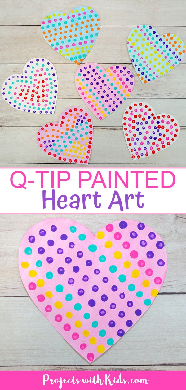 Q-tip painted heart art crafts.