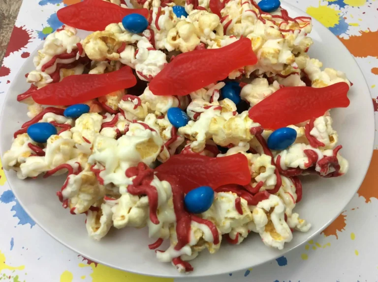 One fish two fish candy popcorn recipe for Dr. Seuss fun.
