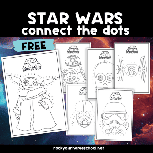 Six examples of free printable Star Wars connect the dots.