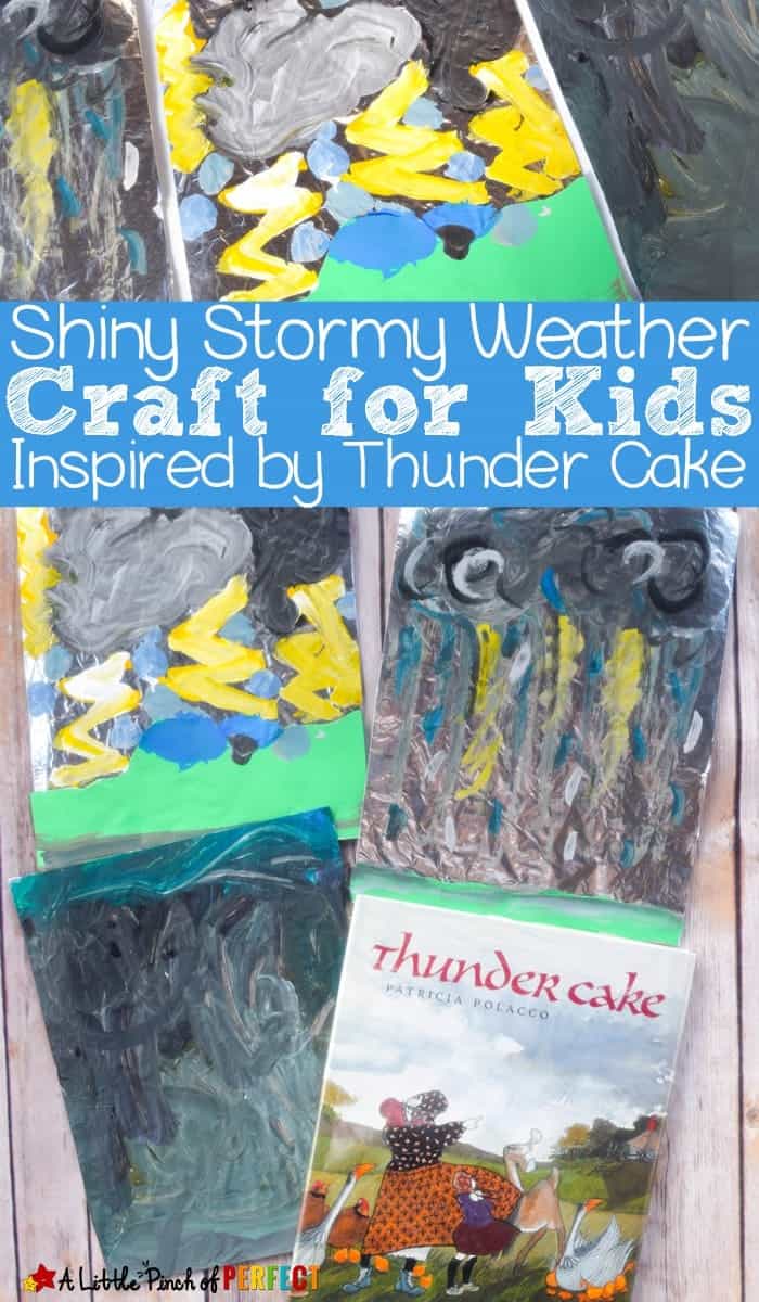Shiny Stormy Weather craft for kids inspired by Thunder Cake book by A Little Pinch of Perfect.