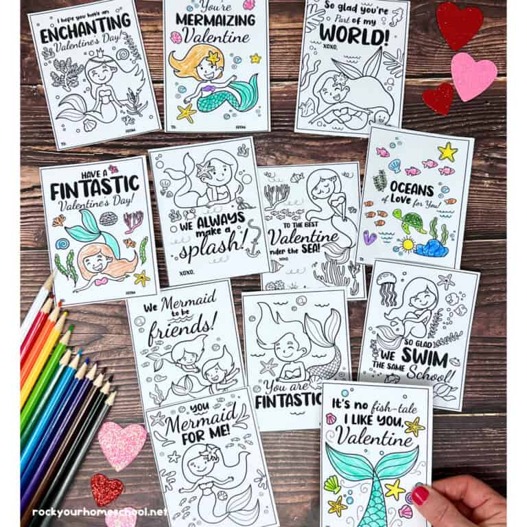 Mermaid Valentine’s Day Cards for Kids (12 Free)