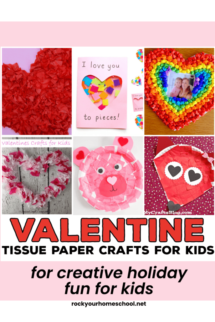 Examples of Valentine's Day tissue paper crafts for creative holiday fun with kids.