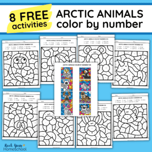 8 free arctic animals color by number activities.