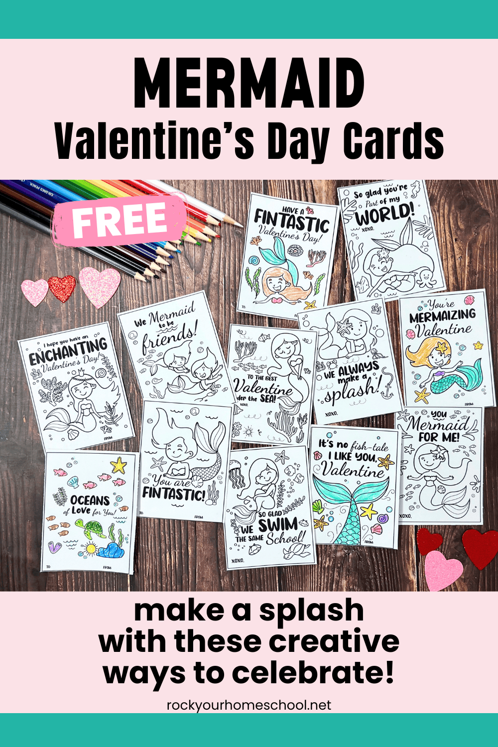 Mermaid Valentine's Day Cards for Kids (12 Free)