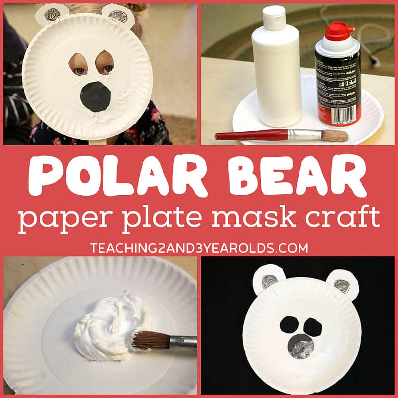Polar bear paper plate mask craft.
