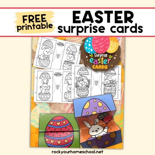 Free printable set of Easter egg cards to color.