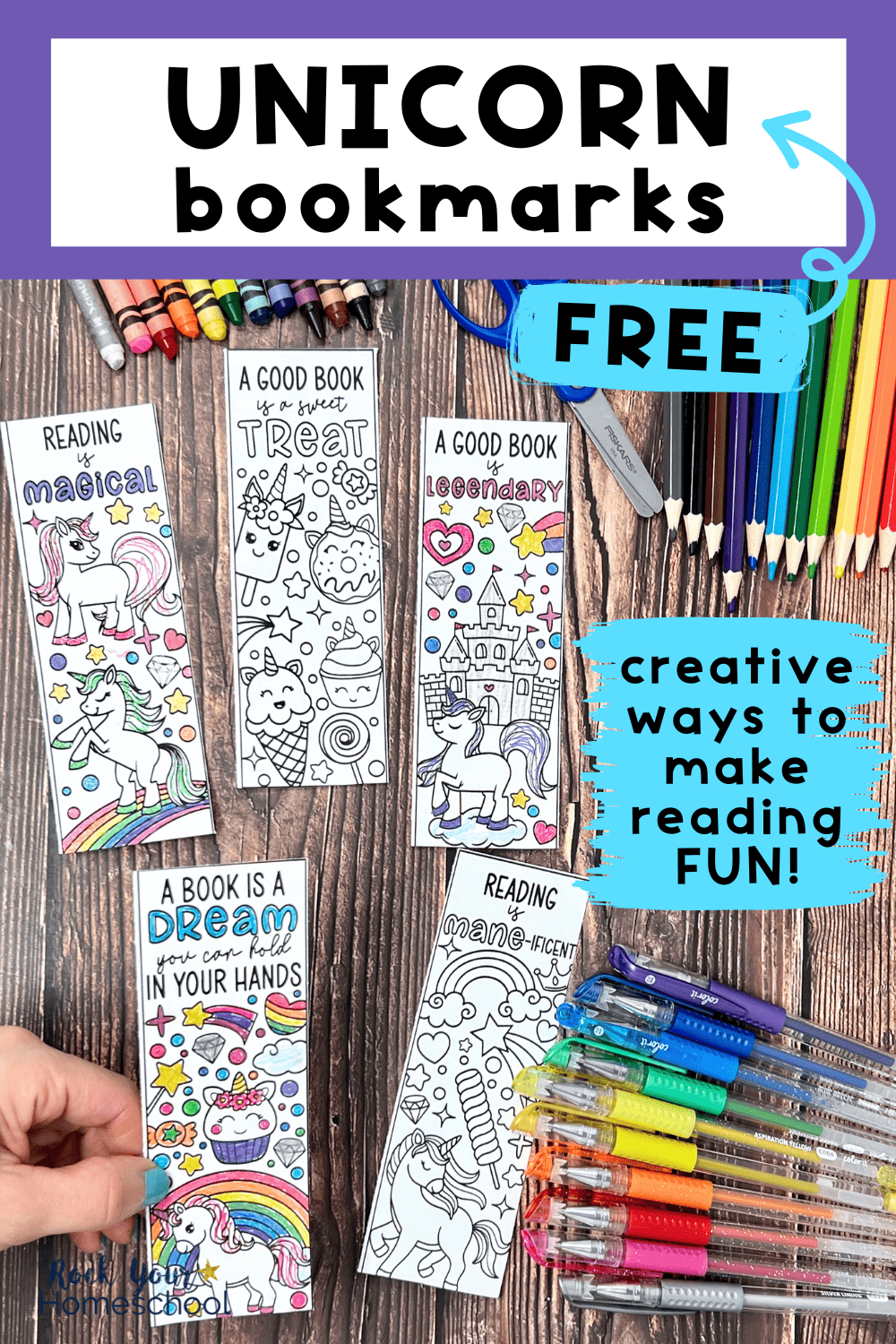 Unicorn Bookmarks to Color for Reading Fun with Kids (Free)