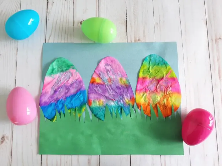 Examples of coffee filter easter egg craft.