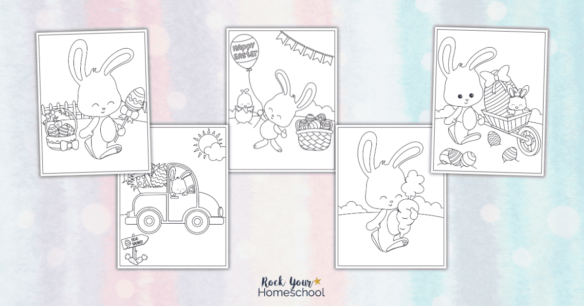 5 examples of the 10 free printable Easter coloring pages for kids.