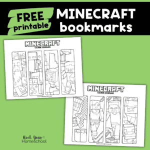 Two pages of eight printable Minecraft bookmarks to color.