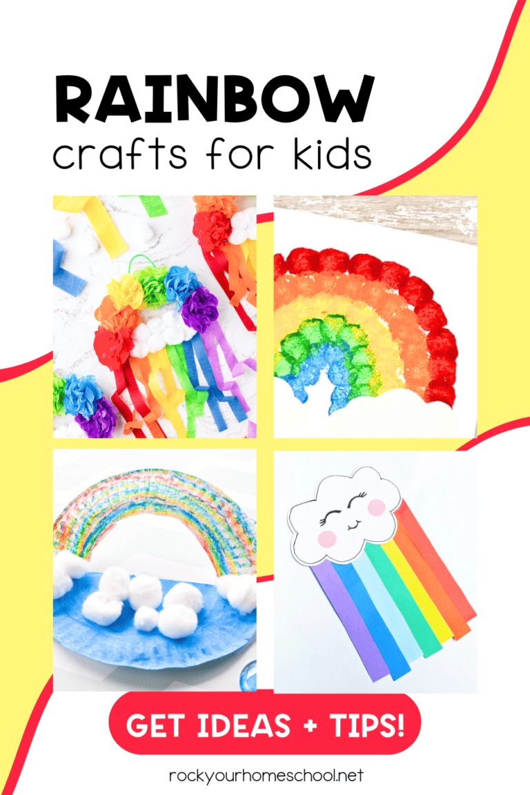 Examples of easy rainbow crafts for kids with tissue paper, cotton balls, paper plates, and construction paper.