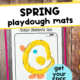 Free printable spring playdough mats featuring chick with playdough containers.