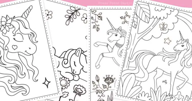 Examples of free printable unicorn coloring pages.