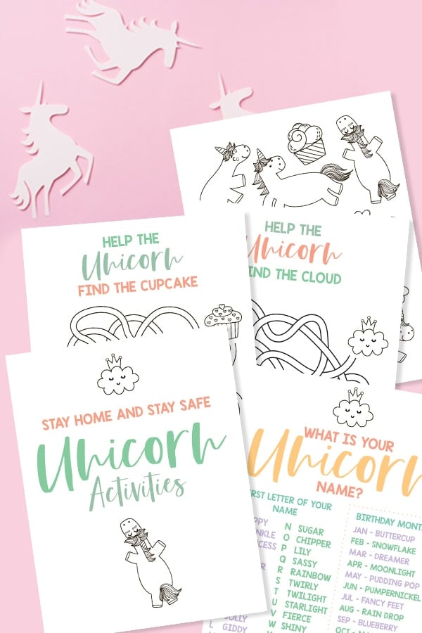 Pages from this free printable unicorn activity pack.